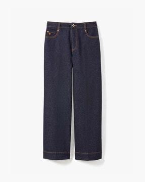 mid-rise wide-leg denim pants