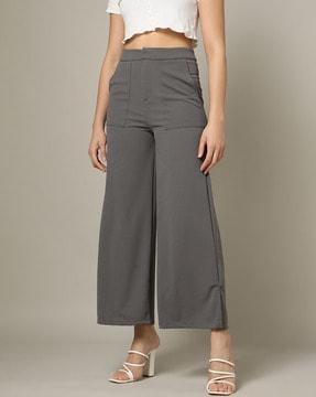 mid-rise wide-leg flat-front trousers