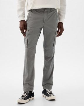 mid-rise woven cargo pants with pockets