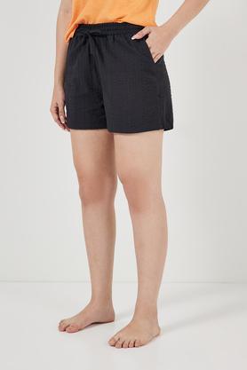 mid thigh cotton women's casual wear shorts - black