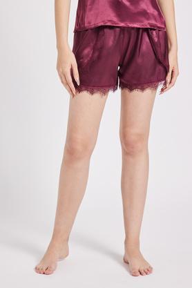 mid thigh satin casual wear shorts - wine