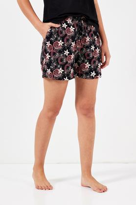 mid thigh viscose women's casual wear shorts - black