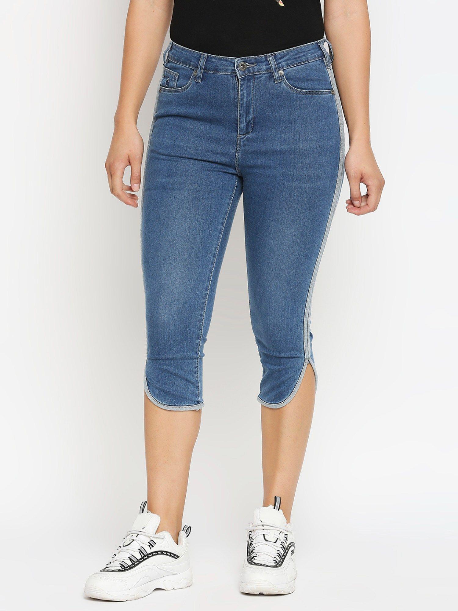 mid tone womens denim jeans