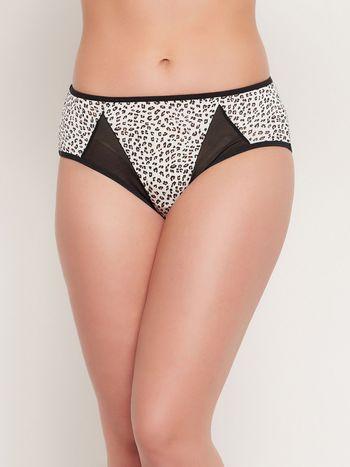 mid waist animal print bikini panty in white with powernet panels