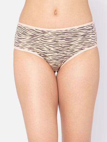mid waist animal print hipster panty in peach colour - cotton