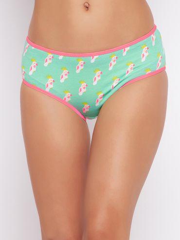 mid waist bird print hipster panty in seafoam green cotton