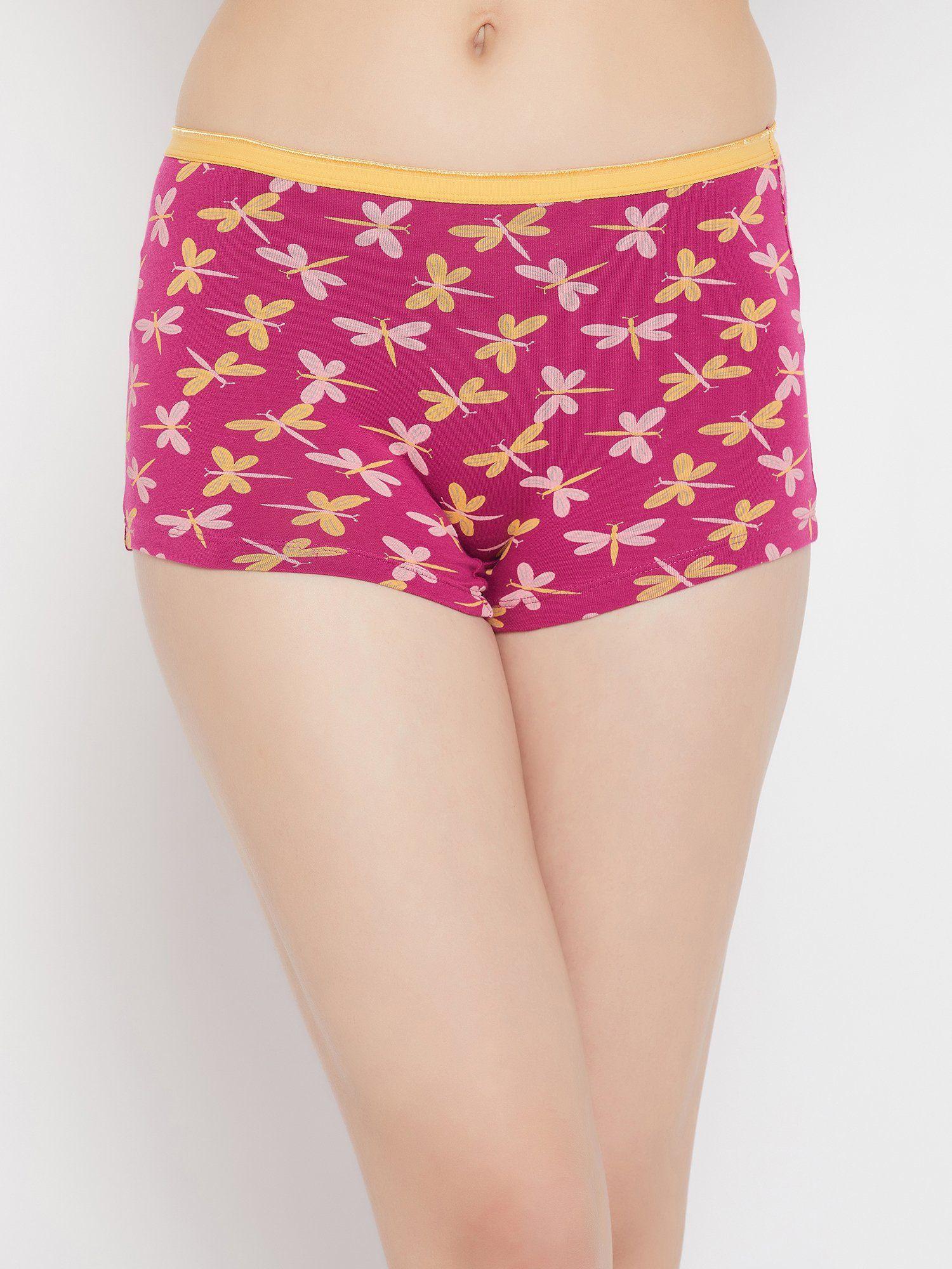 mid waist butterfly print boyshorts in maroon - cotton