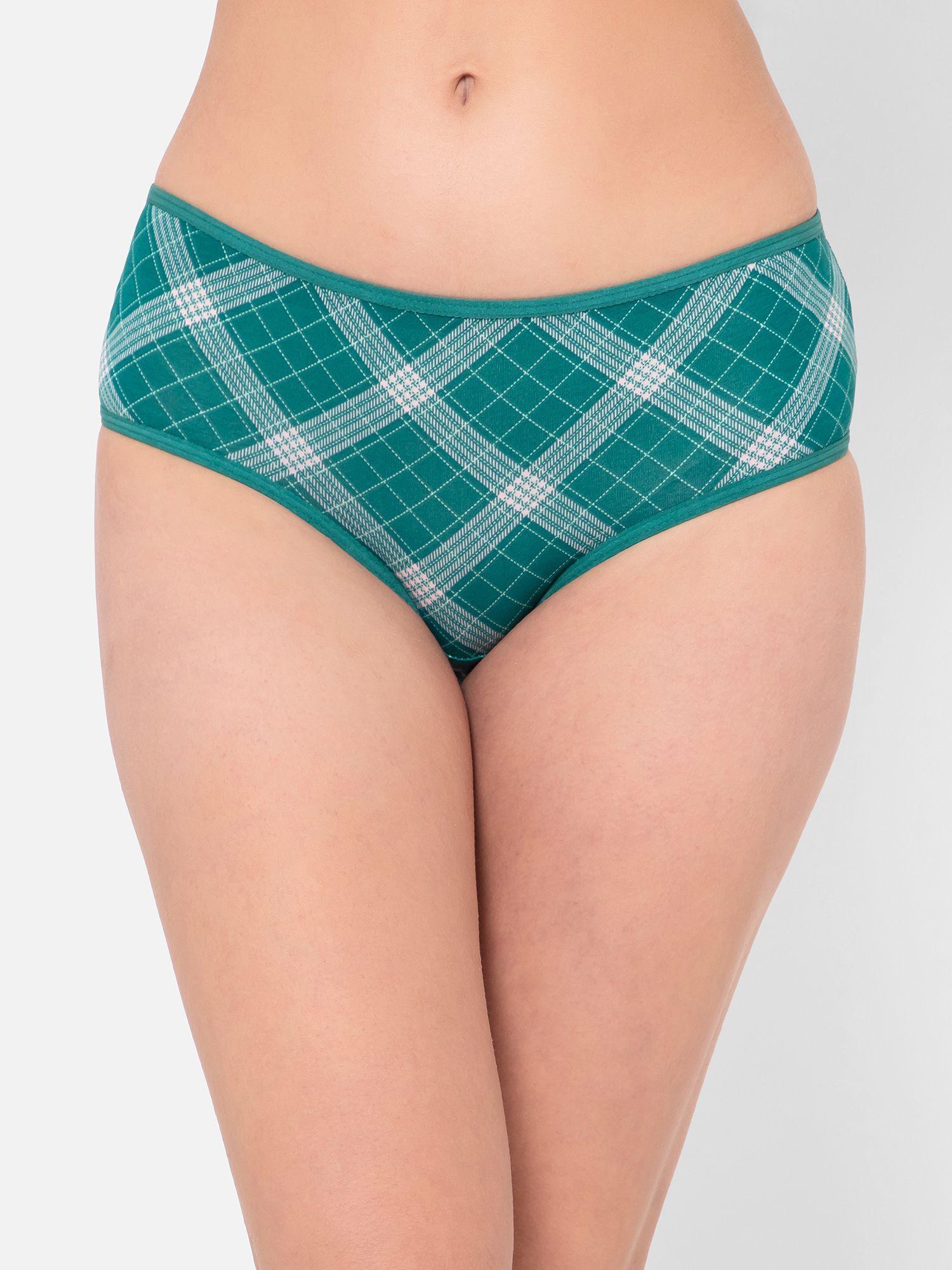 mid waist checkered hipster panty in forest green - cotton