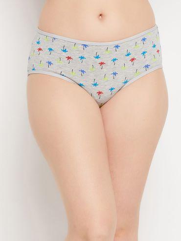 mid waist coconut tree print teenage hipster panty in grey melange cotton