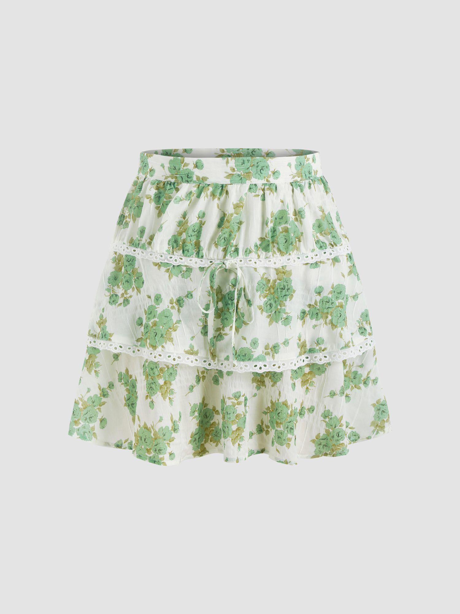 mid waist floral mini skirt
