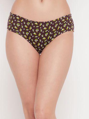 mid waist floral print hipster panty in maroon with inner elastic cotton