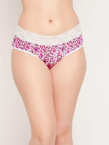 mid waist floral print hipster panty in white with lace cotton