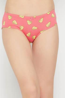 mid waist fruit print hipster panty in salmon pink with inner elastic - cotton - pink