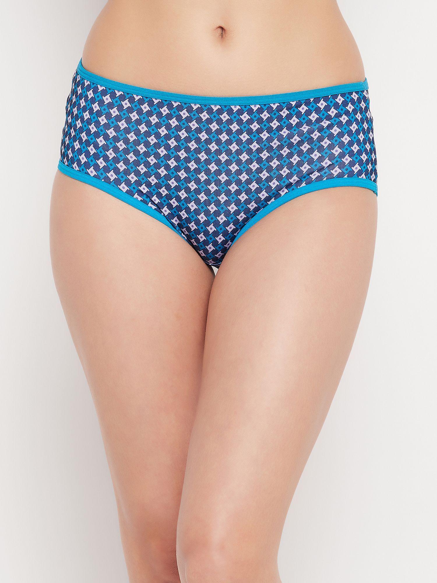mid waist geometric print hipster panty in blue