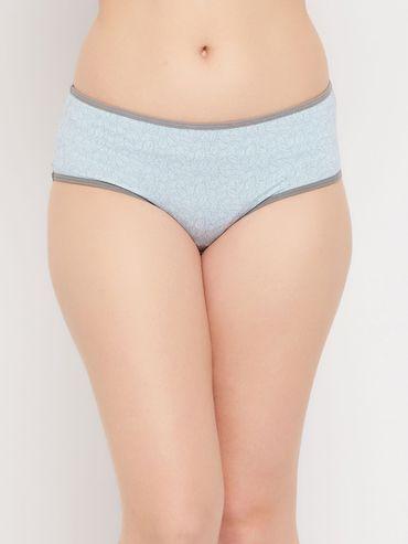 mid waist leaf print hipster panty in light blue cotton