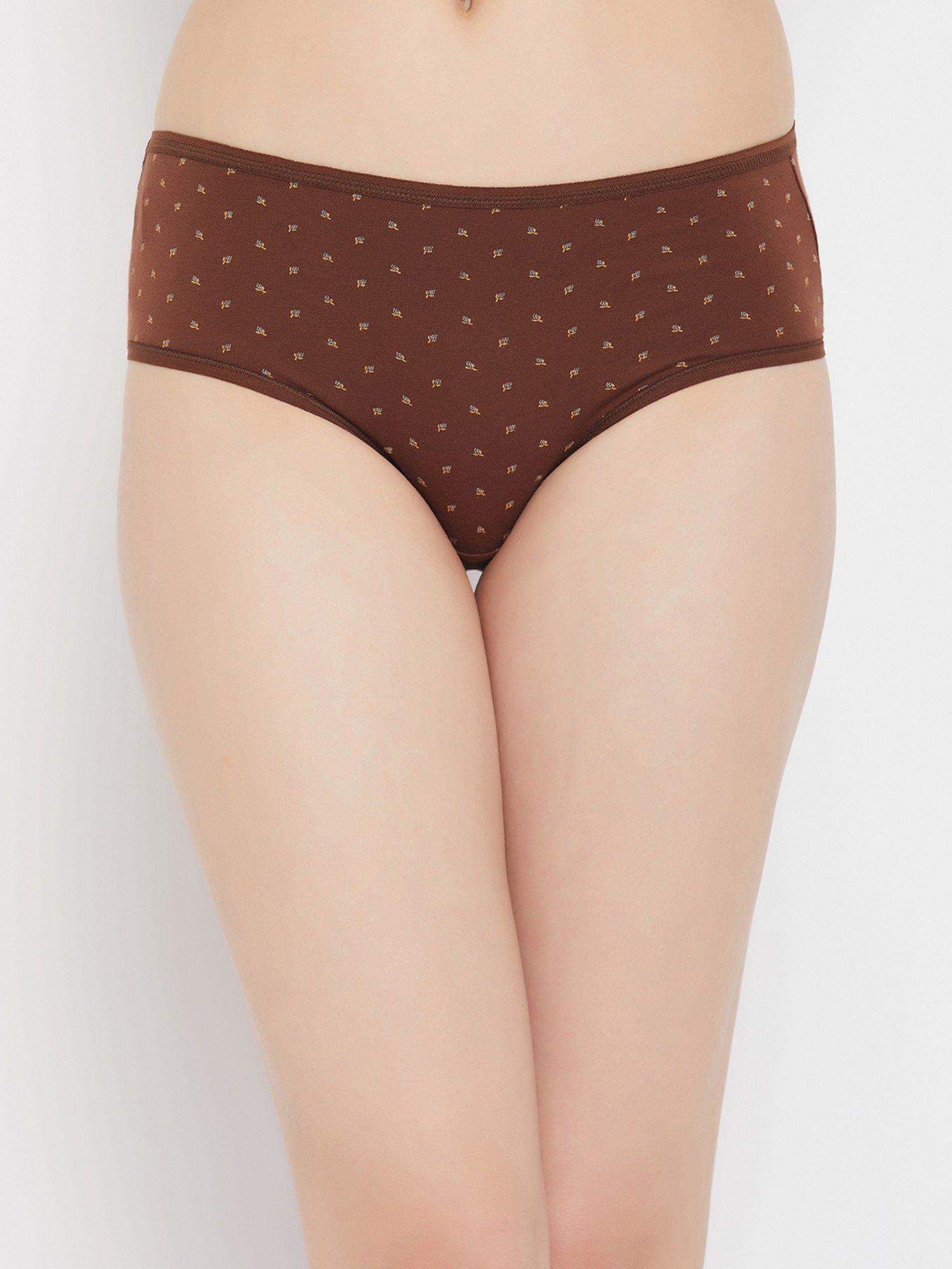 mid waist printed hipster panty in brown - cotton