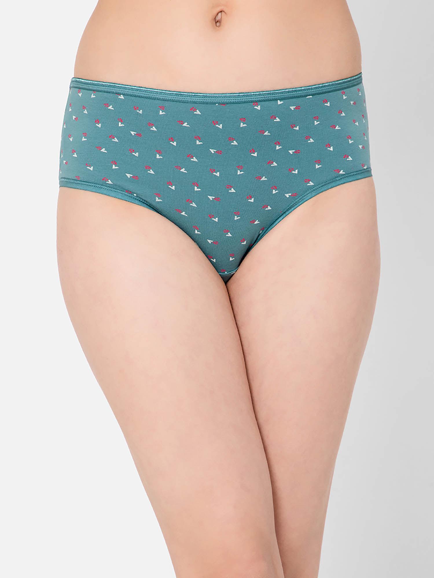 mid waist printed hipster panty in pine green - cotton