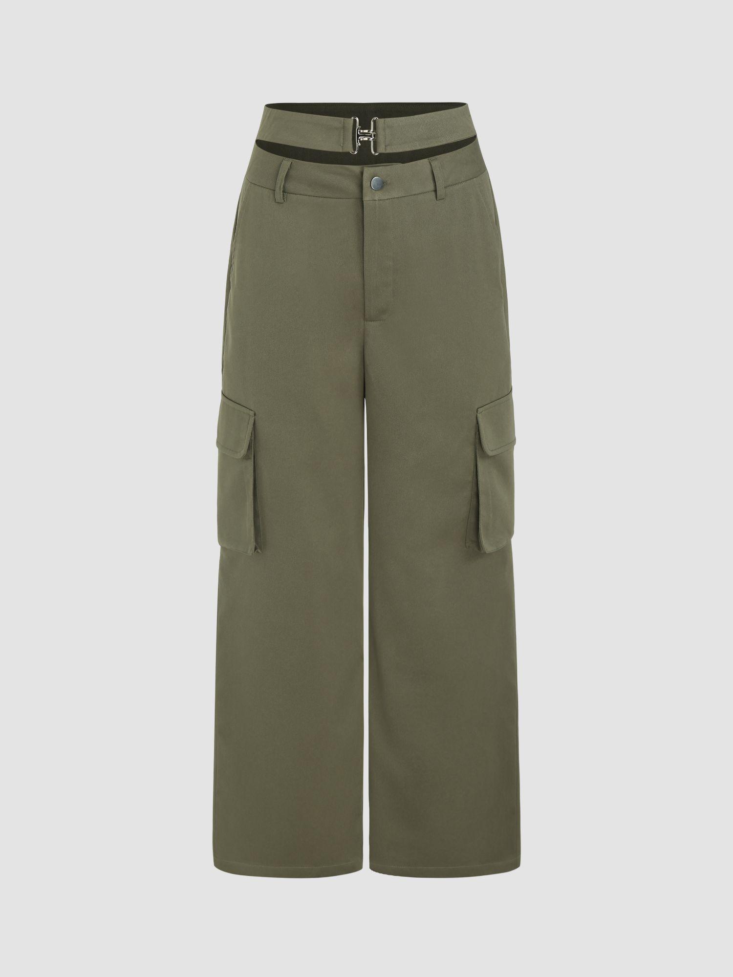 mid waist solid pocket cargo pants