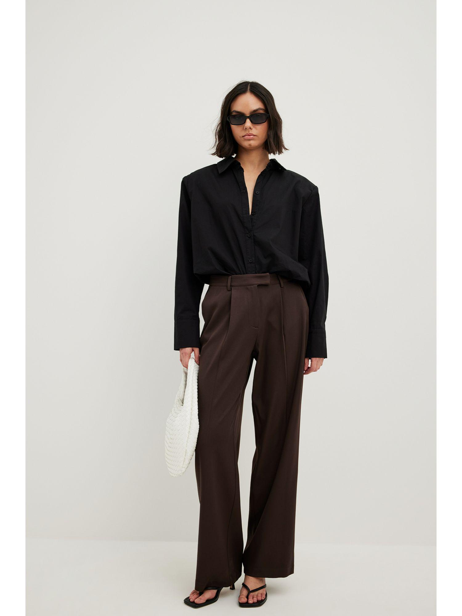 mid waist straight leg suit pants brown