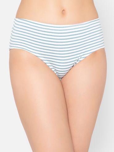 mid waist striped hipster panty in white with inner elastic - pure cotton