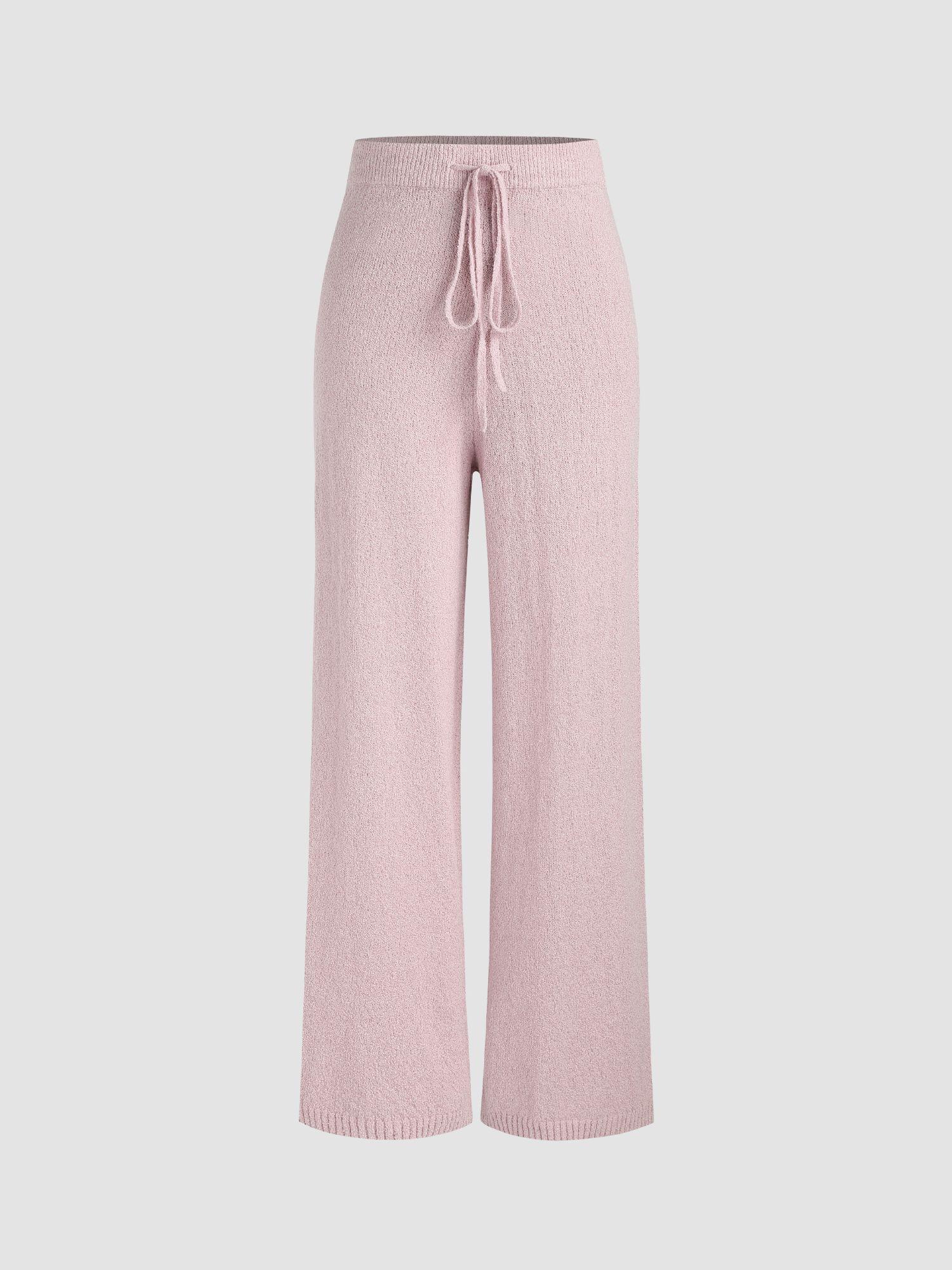 mid waist tie front wide leg knitted trousers