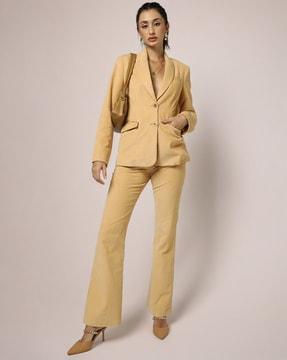 mid-waist trousers with flared hem