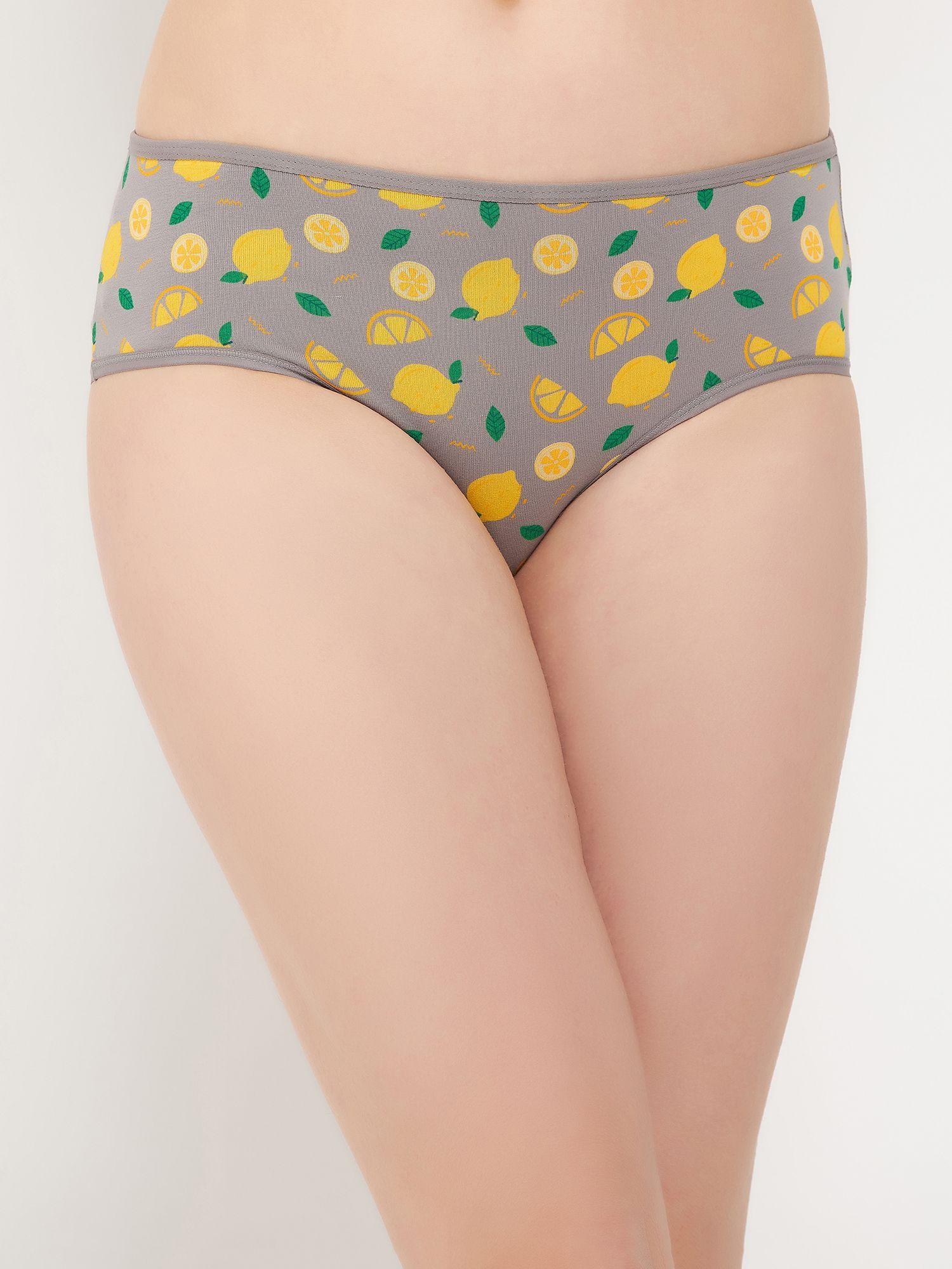 mid waist tutty fruity print hipster panty - cotton - grey