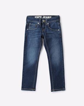 mid-wash cashed slim fit jeans