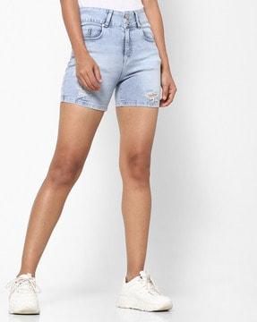 mid-wash distressed high-rise shorts