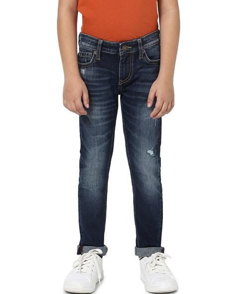mid-wash distressed jeans