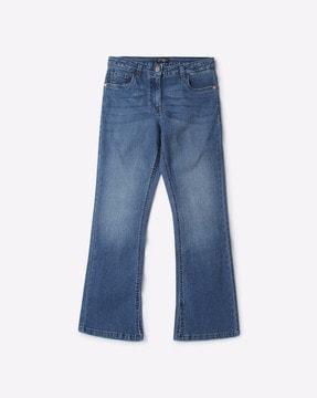 mid-wash flat-front jeans