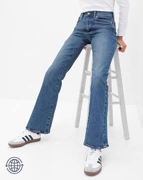mid-wash high-rise flared jeans