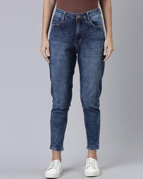 mid-wash high-rise skinny fit jeans