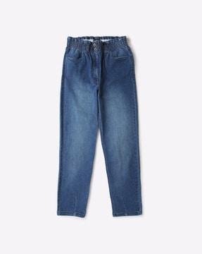 mid-wash jeans with elasticated waist