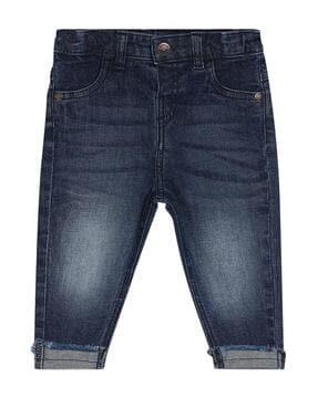 mid-wash jeans with semi-elasticated waist