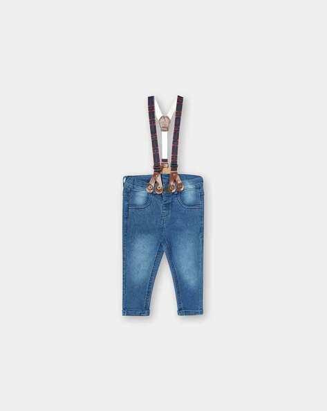 mid-wash jeans with suspenders