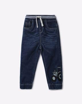mid-wash jogger jeans with drawstring waist
