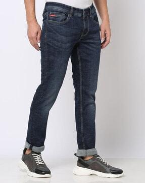 mid-wash low-rise skinny fit jeans