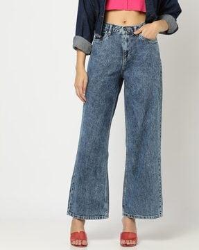 mid-wash mid-rise wide-leg jeans