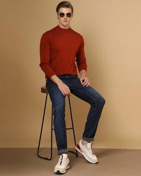 mid-wash skinny fit jeans with whiskers