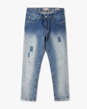mid-wash slim fit jeans with patchwork