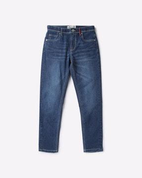 mid-wash slim fit jeans with stripe panels