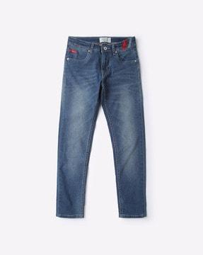 mid-wash slim fit jeans with whiskers
