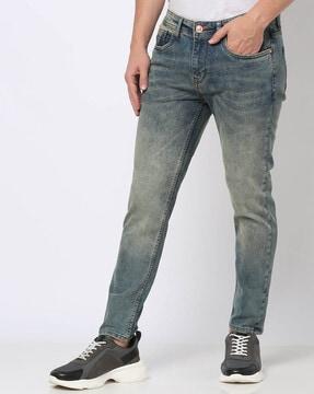 mid-wash slim fit low-rise jeans