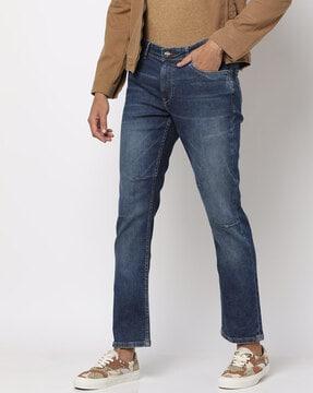 mid-wash straight fit jeans