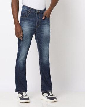 mid-wash straight fit jeans