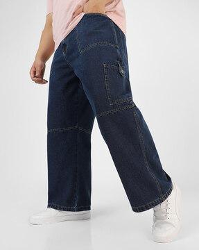 mid-wash baggy fit jeans with insert pockets