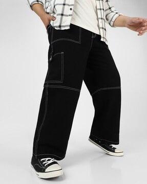 mid-wash baggy fit jeans with insert pockets
