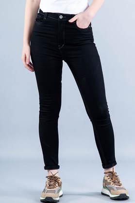 mid wash cotton skinny fit women's jeans - black