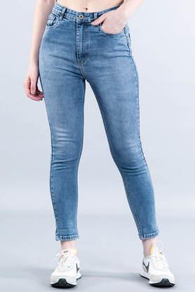 mid wash cotton skinny fit women's jeans - blue